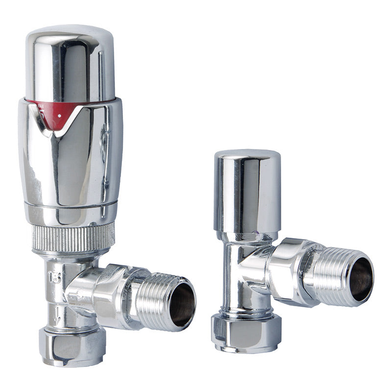 Scudo Designer Angled Radiator Valves (Pair) (6 Colours) - Brand New Bathrooms
