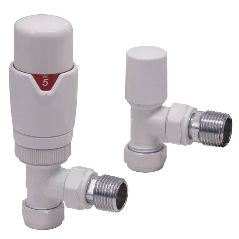 Scudo Designer Angled Radiator Valves (Pair) (6 Colours) - Brand New Bathrooms