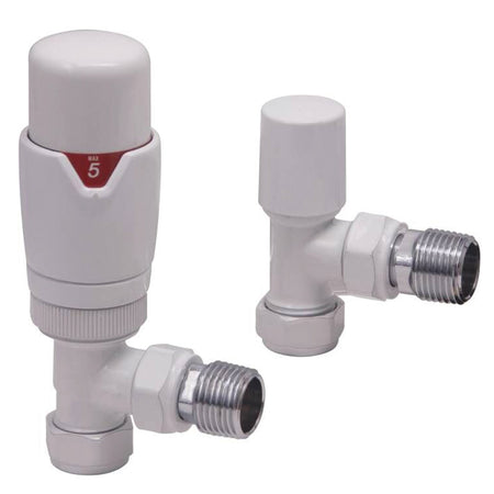 Scudo Designer Angled Radiator Valves (Pair) (6 Colours) - Brand New Bathrooms
