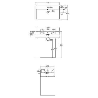 RAK Ceramics Des Wall Hung Basin (4 sizes, 2 styles, Alpine White) - Brand New Bathrooms