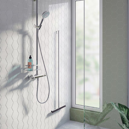 Smedbo Floor Squeegee With Self-Adhesive Hook (W388 x H1330 mm) - Brand New Batthrooms