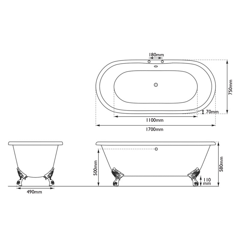 Hurlingham Dryden Double Ended Cast Iron Bathtub (1 size, any colour) - Brand New Bathrooms