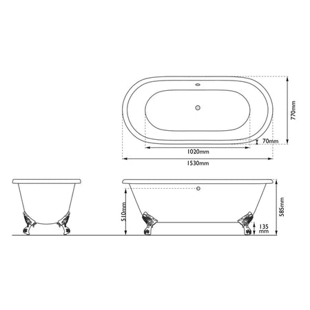Hurlingham Dryden Small Double Ended Cast Iron Clawfoot Bathtub (1 size, any colour) - Brand New Bathrooms