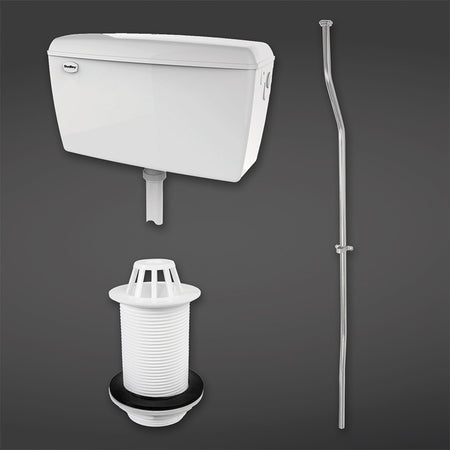 RAK Ceramics Exposed Urinal Auto Cistern With Sparge Pipe Sets Top Inlet Spreader & Urinal Waste For Urinal (1 size, 3 types, White) - Brand New Bathrooms