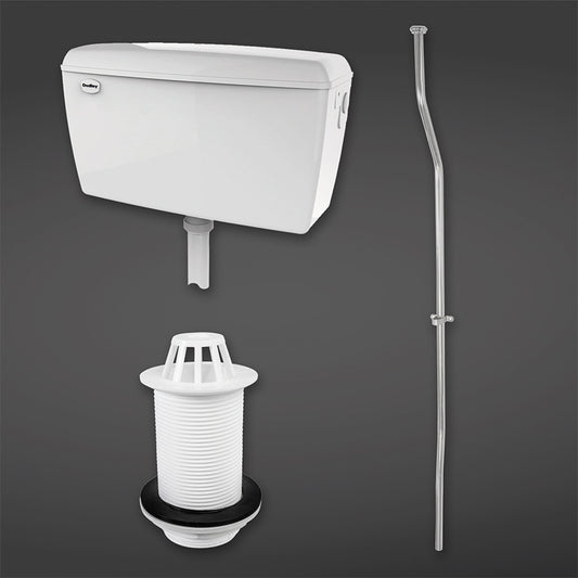 RAK Ceramics Exposed Urinal Auto Cistern With Sparge Pipe Sets Top Inlet Spreader & Urinal Waste For Urinal (1 size, 3 types, White) - Brand New Bathrooms