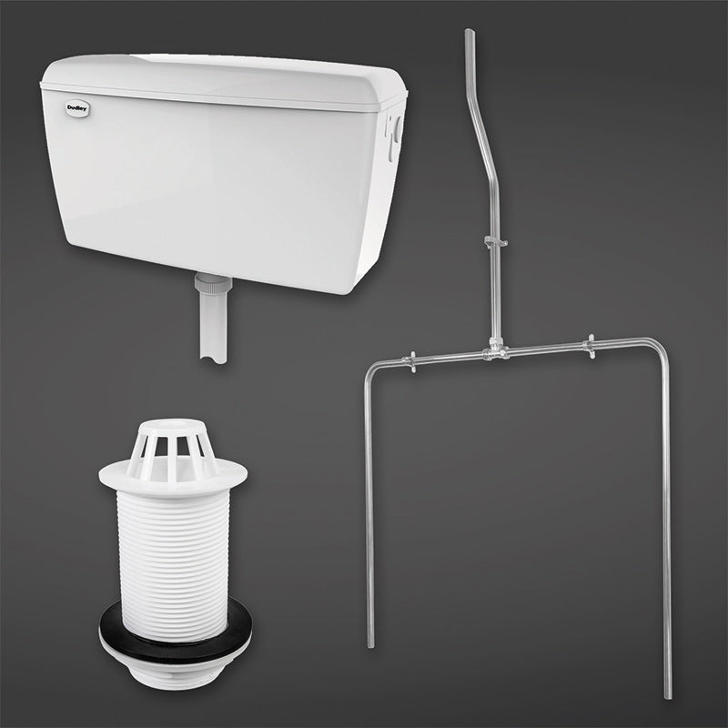 RAK Ceramics Exposed Urinal Auto Cistern With Sparge Pipe Sets Top Inlet Spreader & Urinal Waste For Urinal (1 size, 3 types, White) - Brand New Bathrooms