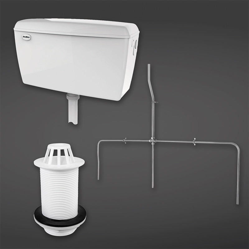 RAK Ceramics Exposed Urinal Auto Cistern With Sparge Pipe Sets Top Inlet Spreader & Urinal Waste For Urinal (1 size, 3 types, White) - Brand New Bathrooms