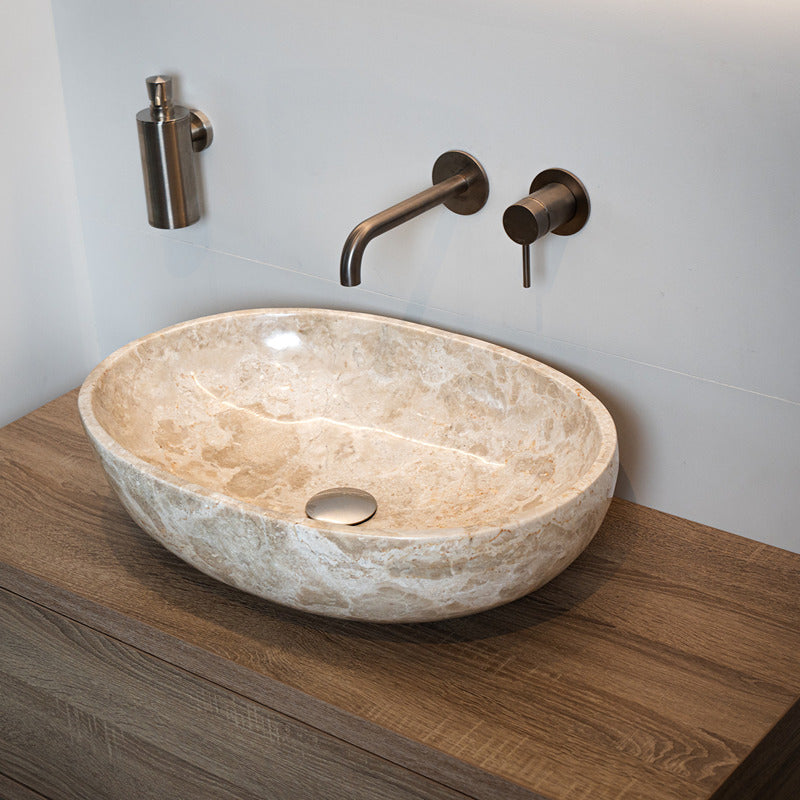 Loutro Lavabo Elleni-S Oval Marble Basin (1 size, Beige) - Brand New Bathrooms