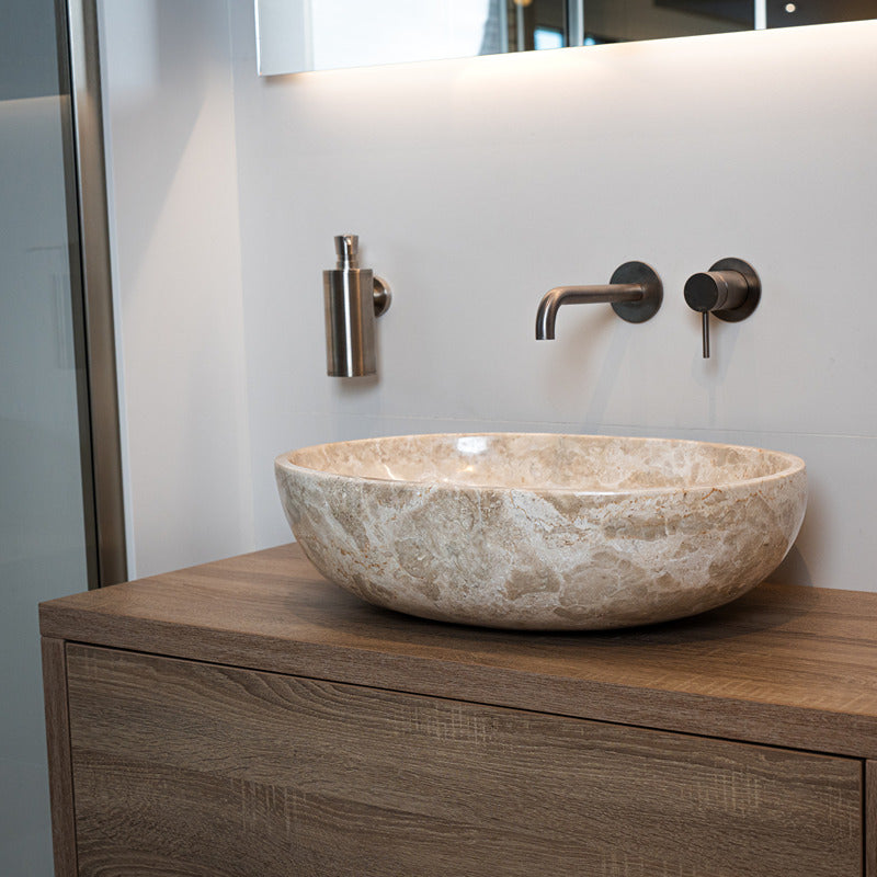 Loutro Lavabo Elleni-S Oval Marble Basin (1 size, Beige) - Brand New Bathrooms