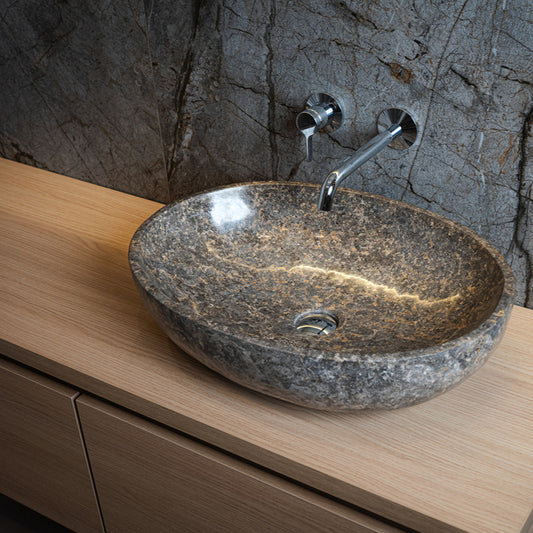 Loutro Lavabo Elleni-T Oval Marble Basin (1 size, Taupe) - Brand New Bathrooms