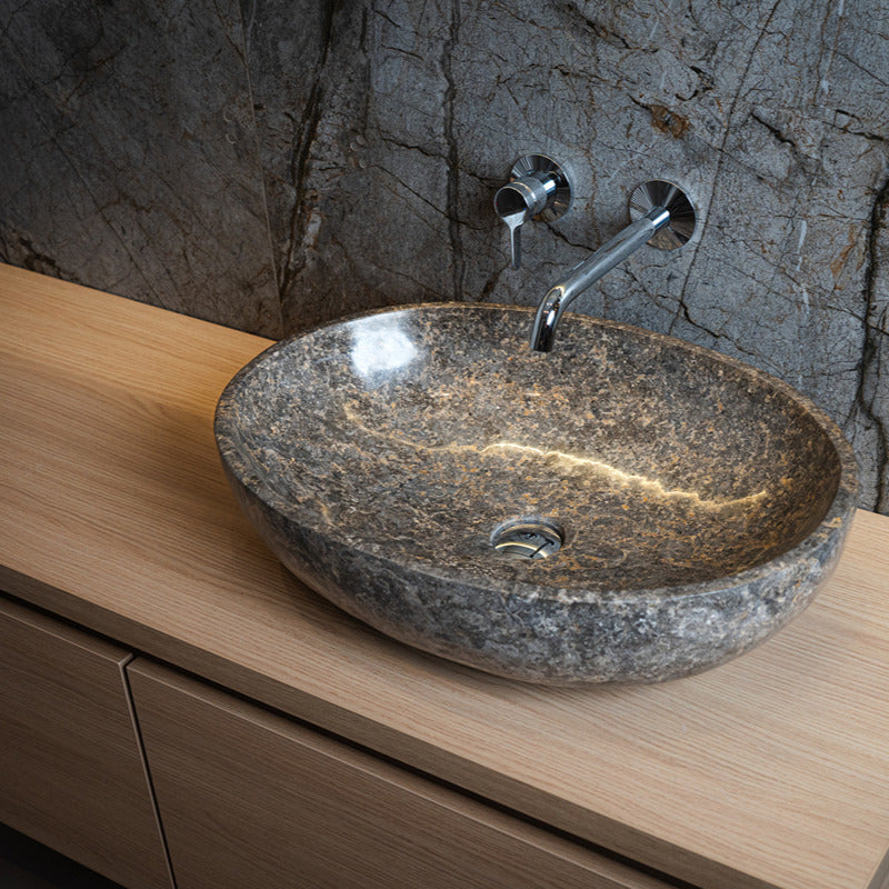 Loutro Lavabo Elleni-T Oval Marble Basin (1 size, Taupe) - Brand New Bathrooms