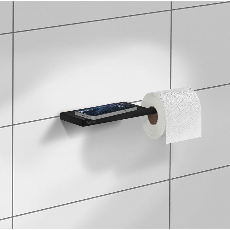 Smedbo Outline Black Toilet Roll Holder With Shelf (W94 x L303 mm) - Brand New Bathrooms