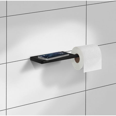 Smedbo Outline Black Toilet Roll Holder With Shelf (W94 x L303 mm) - Brand New Bathrooms