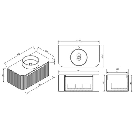 Tailored Bathrooms Flauto Wall Hung Curved Corner 870mm Vanity Unit with Sintered Stone Counter Top (1 size, Soft Coffee) - Brand New Bathrooms