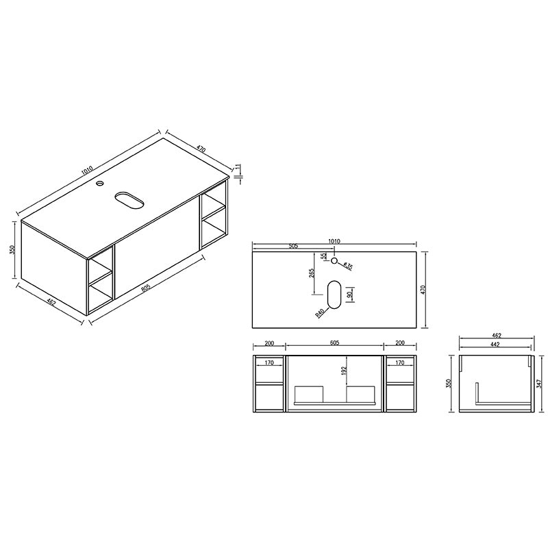 Tailored Bathrooms Flauto Wall Hung 1000mm Vanity unit with 2 Side Storage Boxes & Sintered Stone Counter Top (1 size, 4 colours) - Brand New Bathrooms