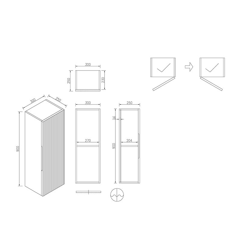 Tailored Bathrooms Flauto Wall Mounted 900mm high Tall Boy Cabinet (1 size, 4 colours) - Brand New Bathrooms