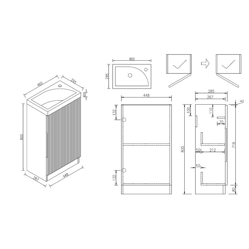 Tailored Bathrooms Flauto Mini Cloakroom Vanity Unit & Ceramic Basin (1 size, 4 colours) - Brand New Bathrooms