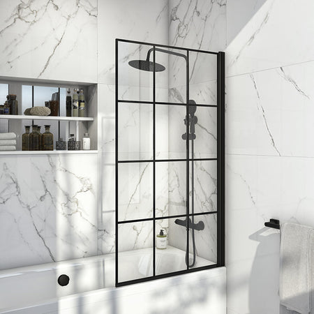 Scudo S6 Black Grid Glass Bath Screen (1 size) - Brand New Bathrooms