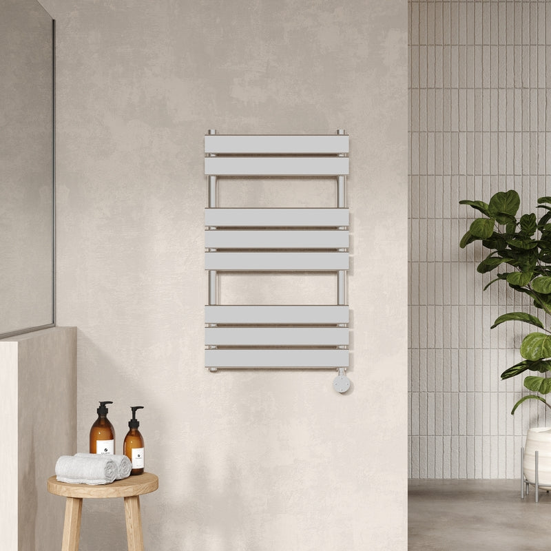 Hudson Reed Electric Square Flat Towel Radiator with 8 bars (2 sizes, Chrome) - Brand New Bathrooms