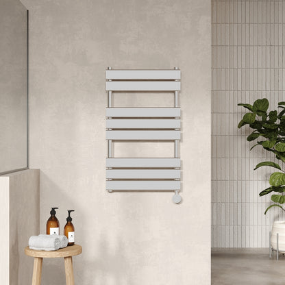 Hudson Reed Electric Square Flat Towel Radiator with 8 bars (2 sizes, Chrome) - Brand New Bathrooms