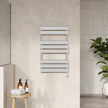 Hudson Reed Electric Square Flat Towel Radiator with 8 bars (2 sizes, Chrome) - Brand New Bathrooms