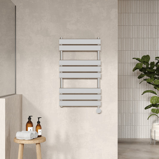 Hudson Reed Electric Square Flat Towel Radiator with 8 bars (2 sizes, Chrome) - Brand New Bathrooms