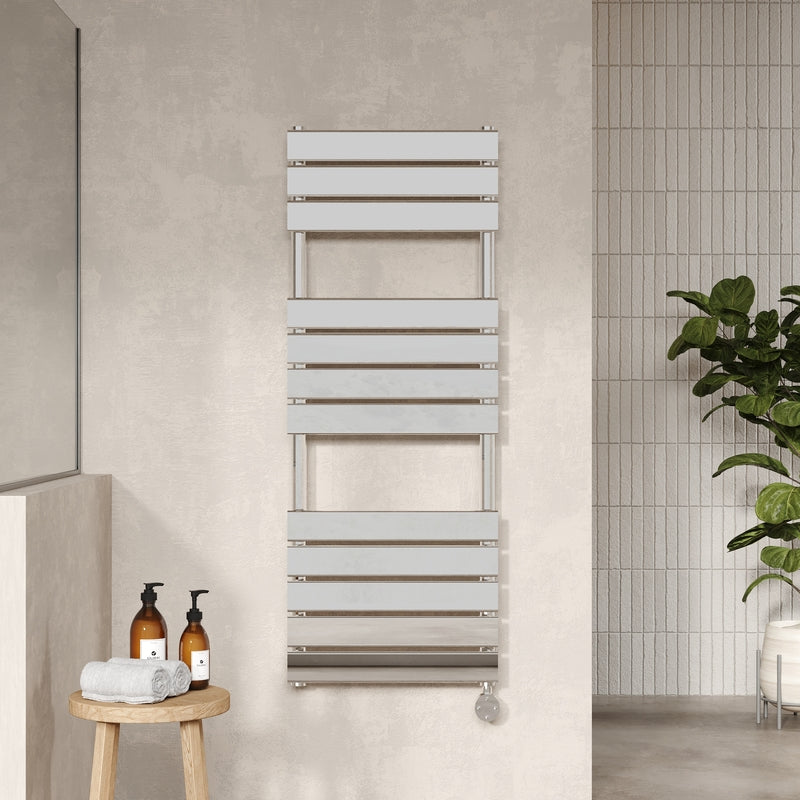Hudson Reed Electric Square Flat Towel Radiator with 8 bars (2 sizes, Chrome) - Brand New Bathrooms