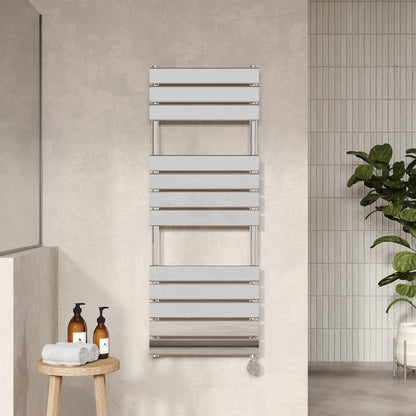 Hudson Reed Electric Square Flat Towel Radiator with 8 bars (2 sizes, Chrome) - Brand New Bathrooms