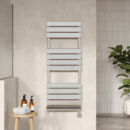 Hudson Reed Electric Square Flat Towel Radiator with 8 bars (2 sizes, Chrome) - Brand New Bathrooms