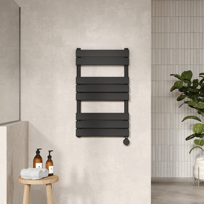 Nuie Electric Flat Panel Towel Radiator (2 sizes, Matt Black) - Brand New Bathrooms