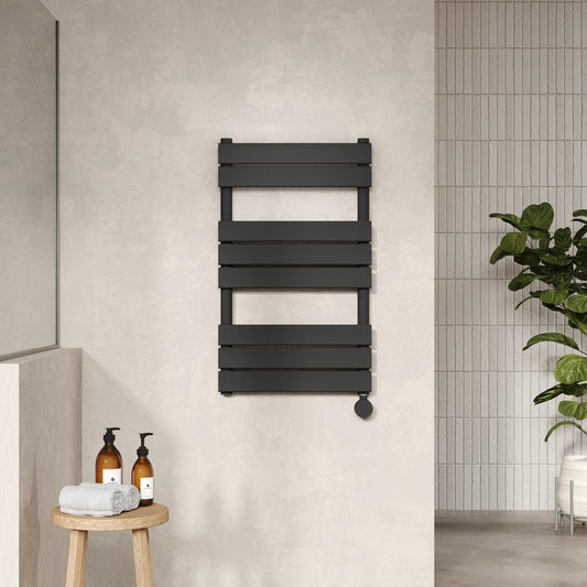 Nuie Electric Flat Panel Towel Radiator (2 sizes, Matt Black) - Brand New Bathrooms