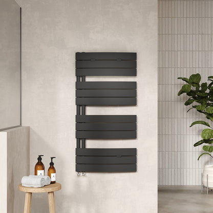 Nuie Electric Flat Panel Towel Radiator (2 sizes, Matt Black) - Brand New Bathrooms
