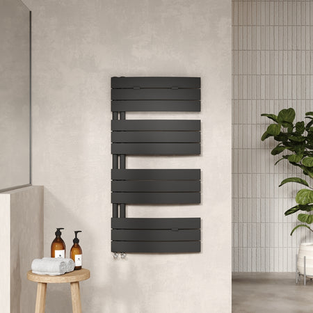 Nuie Electric Flat Panel Towel Radiator (2 sizes, Matt Black) - Brand New Bathrooms