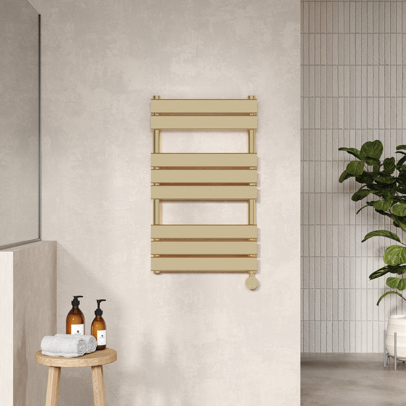 Hudson Reed Electric Square Flat Towel Radiator (2 sizes, Brushed Brass) - Brand New Bathrooms