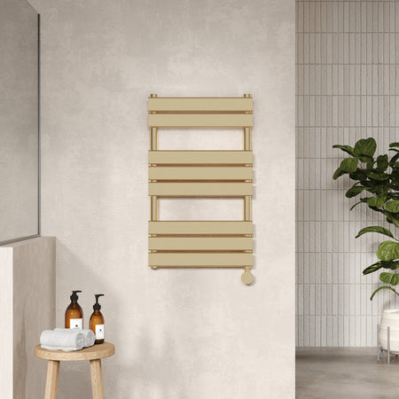 Hudson Reed Electric Square Flat Towel Radiator (2 sizes, Brushed Brass) - Brand New Bathrooms