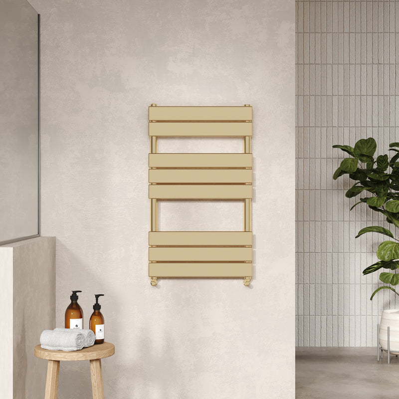 Nuie Piazza Square Flat Towel Radiator (2 sizes, Brushed Brass) - Brand New Bathrooms