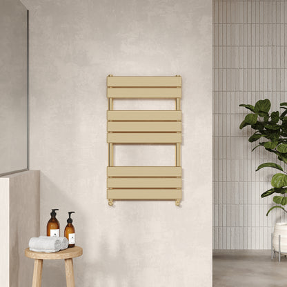 Nuie Piazza Square Flat Towel Radiator (2 sizes, Brushed Brass) - Brand New Bathrooms