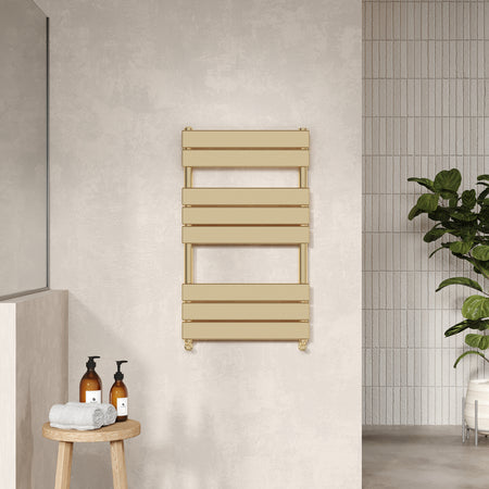 Nuie Piazza Square Flat Towel Radiator (2 sizes, Brushed Brass) - Brand New Bathrooms