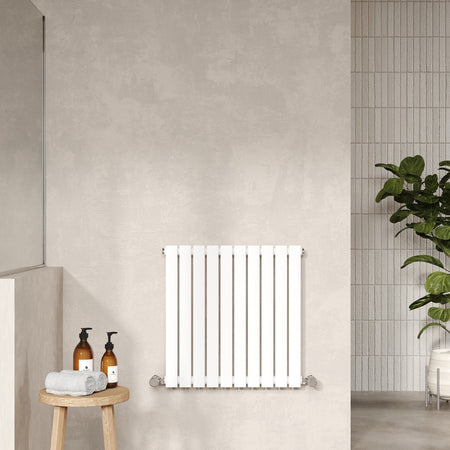 Nuie Sloane Horizontal Single or Double Panel Radiator (2 styles, 1 size, Satin White) - Brand New Bathrooms