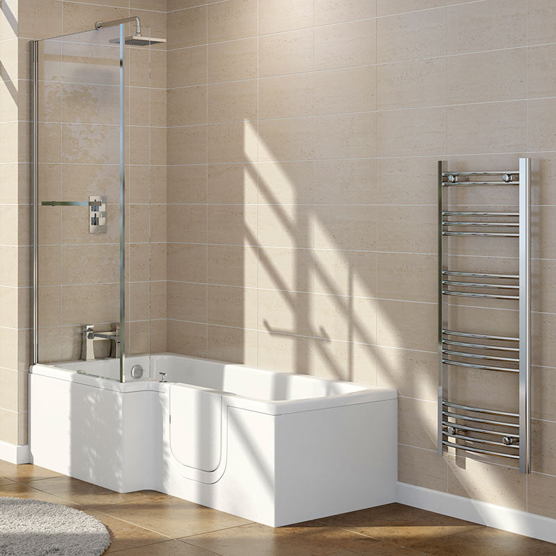 Mantaleda Highgrove L-Shaped Shower Bathtub & Bath Screen (1 size, 2 styles, White) - Brand New Bathrooms