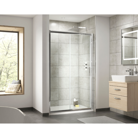 Hudson Reed Pacific Chrome Framed Sliding Shower Door- 6 mm Glass (4 sizes, 2 styles, Chrome) - Brand New Bathrooms