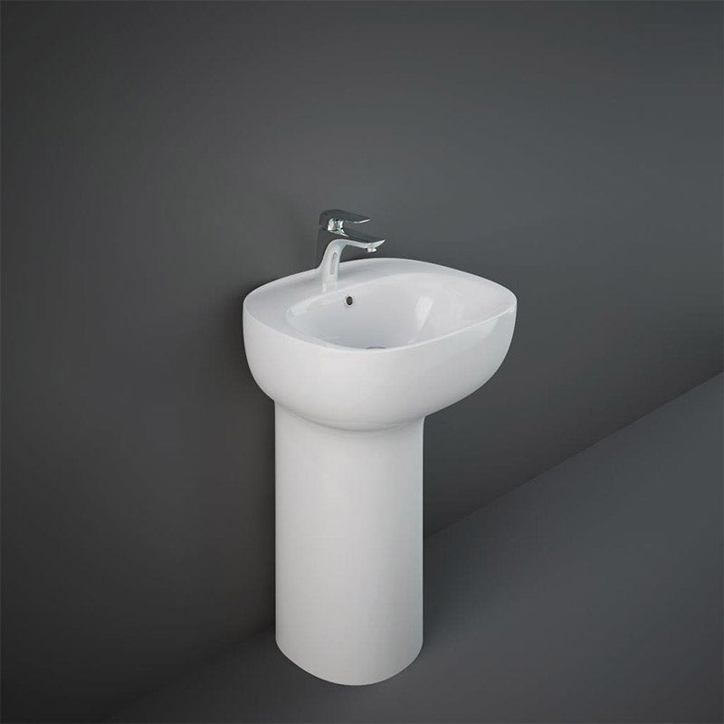 RAK Ceramics Illusion 540mm Free Standing Pedestal Basin with one Tap Hole (1 size, Alpine White) - Brand New Bathrooms