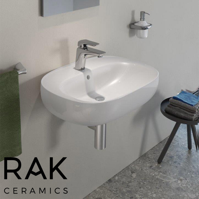 RAK Ceramics Illusion Wall Hung Basin with 1 Tap Hole (4 sizes, Alpine White) - Brand New Bathrooms