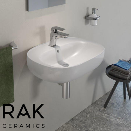 RAK Ceramics Illusion Wall Hung Basin with 1 Tap Hole (4 sizes, Alpine White) - Brand New Bathrooms