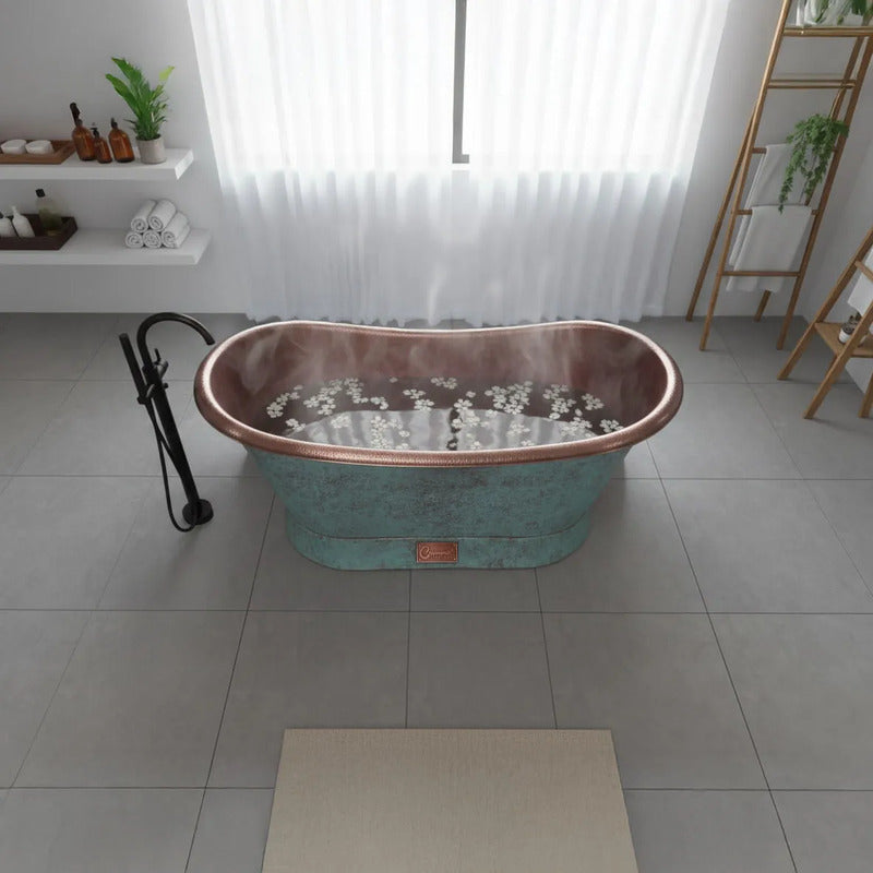 Coppersmith Creations Slanting Base Copper Bathtub (1 size, Hammered Antique Copper Interior & Patina Exterior ) - Brand New Bathrooms