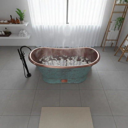 Coppersmith Creations Slanting Base Copper Bathtub (1 size, Hammered Antique Copper Interior & Patina Exterior ) - Brand New Bathrooms