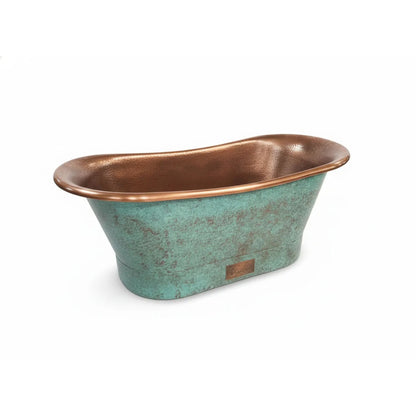 Coppersmith Creations Straight Base Copper Bathtub (1 size, Hammered Antique Finish Interior & Blue Green Patina Exterior Finish) - Brand New Bathrooms