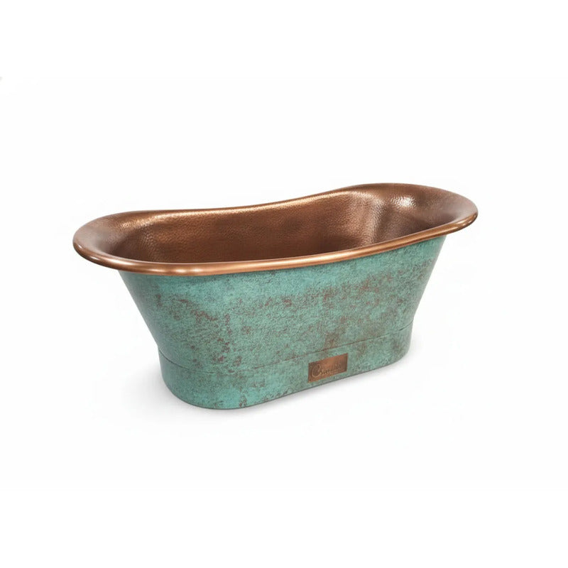 Coppersmith Creations Straight Base Copper Bathtub (1 size, Hammered Antique Finish Interior & Blue Green Patina Exterior Finish) - Brand New Bathrooms