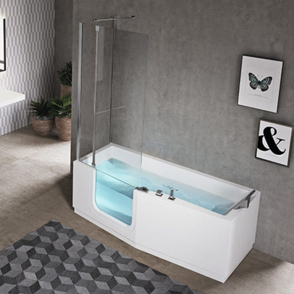 Mantaleda Novellini Iris Walk-In Shower Bathtub (Complete Set) (3 sizes, 2 styles, White)