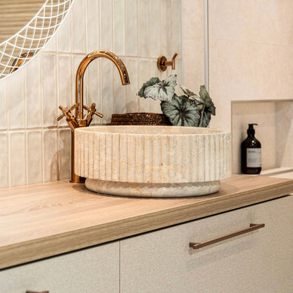 Loutro Lavabo Irini Round Stone Marble Basin (1 size, Beige) - Brand New Bathrooms